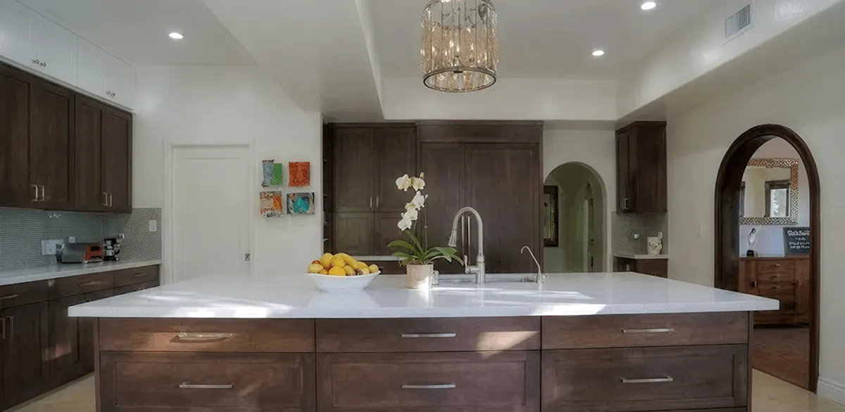 Cabinet refacing project with updated kitchen cabinets and island in Green Bay, WI