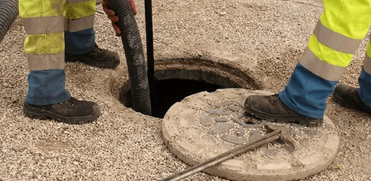 Drain cleaning crew clearing a sewer access point with professional equipment in Green Bay, WI